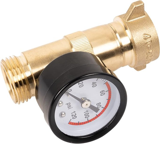 Hourleey Brass RV Water Pressure Regulator, Hi-Flow Water Regulator With Filter Screen and Gauge for Campers, Travel Trailers, Plumbing System