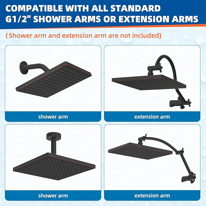 Hibbent cUCPC Certified Thickness Metal Rain Shower Head, 12'' High Pressure Shower Heads, Large Bathroom Shower Head with Adjustable Brass Ball Joint, Waterfall Full Body Coverage, Oil Rubbed Bronze