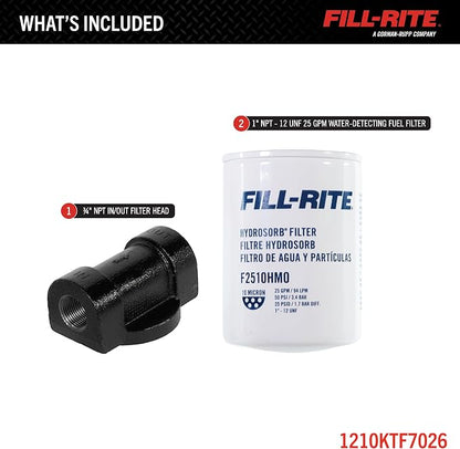 Fill-Rite 1210KTF7026 10 Micron Hydrosorb® Fuel Filter Kit with 3/4" Filter Head – 25 GPM Water Detecting Filter for Diesel, Gasoline & Biodiesel