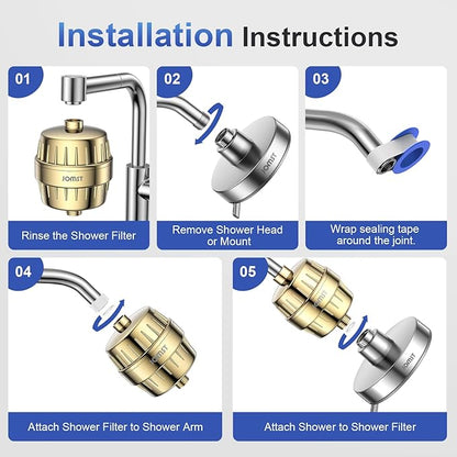 SHOWER FILTER PACKAGE - ANTI CHLORINE SPECIALTY ! - 25+ Stage - 3 Cores - Boosting Output - Remove 99.99% Impurities AND 97.45% Chlorine - Improving Skin, Hair and Nails's Condition - Gold