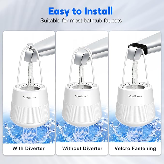 15-Stage Bath Water Filter for Tub Faucet, Yvelines 7500 Gallons Bathtub Filter Softens Hard Water & Removes Chlorine for Healthier Skin & Hair, BPA-Free (White)