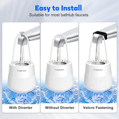 15-Stage Bath Water Filter for Tub Faucet, Yvelines 7500 Gallons Bathtub Filter Softens Hard Water & Removes Chlorine for Healthier Skin & Hair, BPA-Free (White)