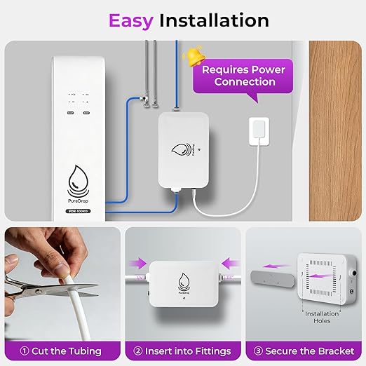 PureDrop PDR-UVF3 UV LED Water Filter for Under Sink Water Filter & RO Systems, Smart On/Off Switch, Long-Lasting Ultraviolet LED, Reduce up to 99.9% of Baçtёria