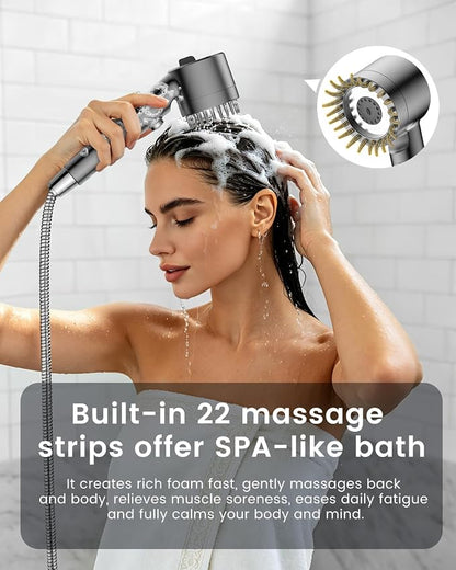 PWERAN Filtered Shower Head with Handheld, included 4 Filters, 4 Spray High Pressure ShowerHead with Filter for Hard Water, Remove Chlorine, ON/OFF Switch for Pet Bath 72" Hose