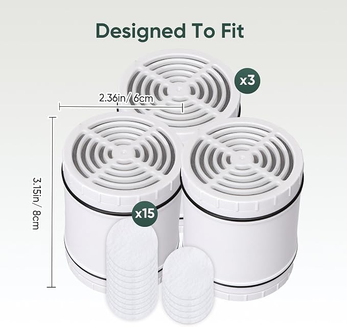 Shower Filter Replacement for AquaBliss SF400 & SF500, Multi-Stage Hard Water Shower Head Filter Reduce Rust, Chlorine, Toxins (3 Packs Filters + 15 Packs Sediment Pads)