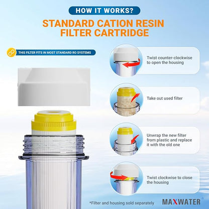 Max Water 10" x 2.5" Cation Resin Water Softener Cartridge, Compatible with AF-10-3003, WS-10, UDF-10C100E, 155319-43 & All 10 Inch Standard Whole House Water Filter Systems (3 Pack)