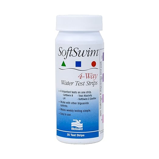 BioGuard SoftSwim 4-Way Water Test Strips, 1 Pack, 25 Count, Easy to Use, Quick & Accurate Pool Test Strips, Swimming Pool Water Testing Strips