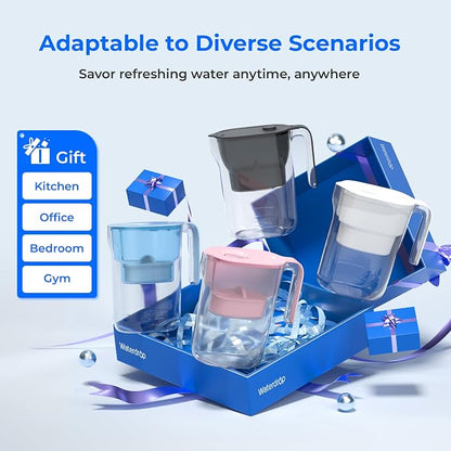 Waterdrop PT-05B-L Water Filter Pitcher, 7-Cup, NSF Certified, Blue | 200-Gallon Long-Life Filter Purifier, Reduces Chlorine and PFOA/PFOS, Replaces 6,400 Plastic Water Bottles a Year