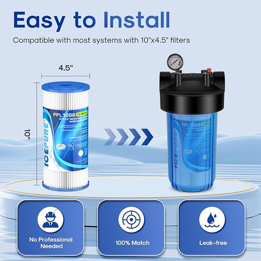 ICEPURE 50 Micron 10" x 4.5" Whole House Extra Coarse Pleated Sediment Filter for Well Water, Replacement Cartridge for GE FXHSC, Culligan R50-BBSA, DuPont WFHDC3001, W50PEHD, R50-BB, 1Pack