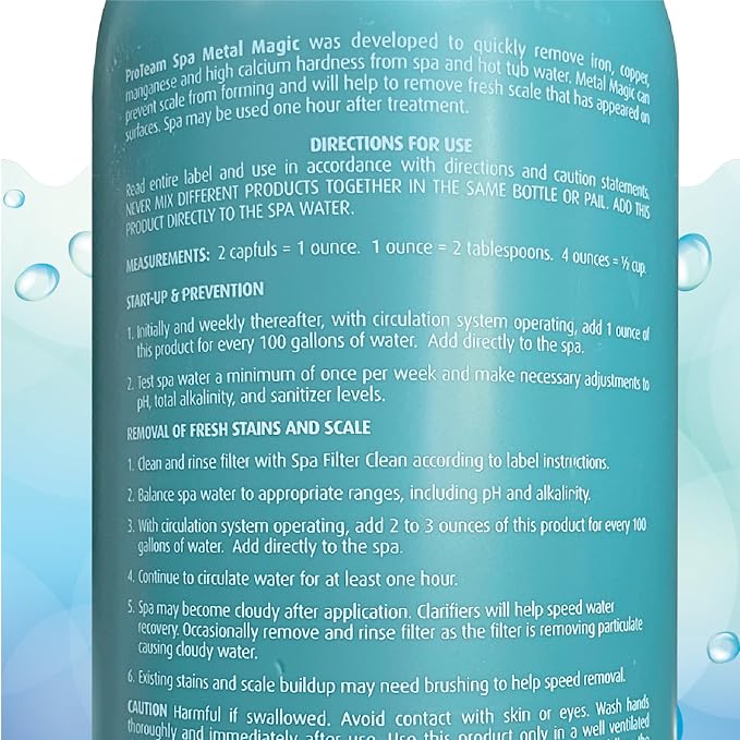 Proteam Spa Metal Magic - Spa Metal Remover for Hot Tub with SplashWiz Hot Tub Chemicals Care Guide - Made in USA (1 qt) (2 Pack)