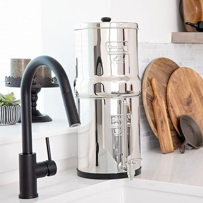 Big Berkey Gravity-Fed Water Filter System with 2 Black Berkey Elements Plus Deluxe 7" Stainless Steel Water View Spigot