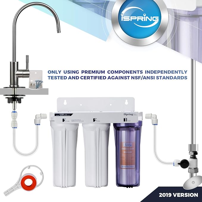 iSpring US31 Classic 3-Stage Under Sink Water Filtration System & F7-GAC for Standard 5-Stage Reverse Osmosis RO Systems 1-Year Replacement Supply Filter Cartridge Pack Set, 7 Count, White