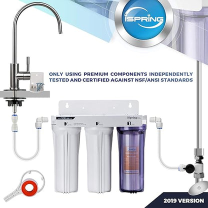 iSpring US31 Classic 3-Stage Under Sink Water Filtration System & F6CTO Prefilters for US31 and Standard Reverse Osmosis RO Water Filter Systems 1-Year Replacement Supply Filter Cartridge Pack Set