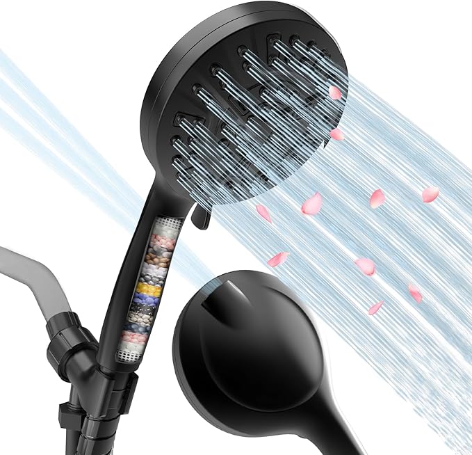 Shower Head, 15 Stage Filtered Shower Head for Hard Water, 10 Modes High Pressure Handheld Shower Head with 60" Hose and Bracket, Remove Chlorine and Harmful Substance