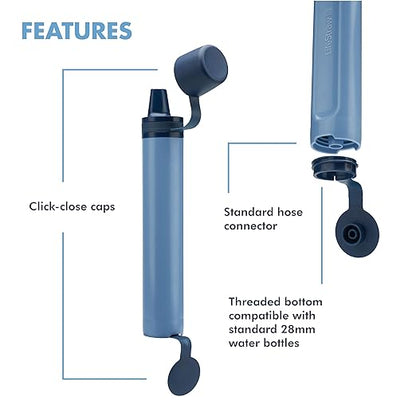 LifeStraw Peak Series - Personal Water Filter Straw for Backup Filtration, Emergency, Survival, and Ultralight Hydration, Mountain Blue, 2 Pack