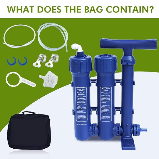 Water Purifier Survival Filtration System for Survival – 3-Stage Portable Water Filter System, High-Volume for Camping, Emergency Preparedness – Grade Survival Water Purification for Group Survival
