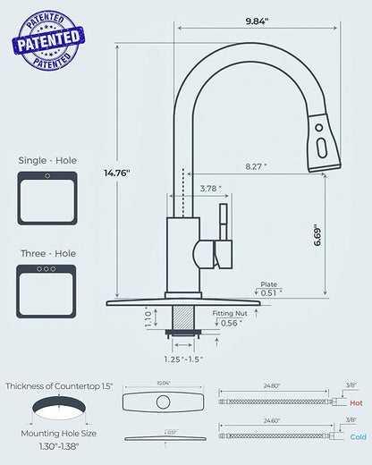 FORIOUS Kitchen Faucets with Pull Down Sprayer, Brushed Nickel, High Arc Single Handle Classic Stainless Steel Sink Faucet 1 or 3 Hole, Suitable for Farmhouse Camper Laundry Rv Bar