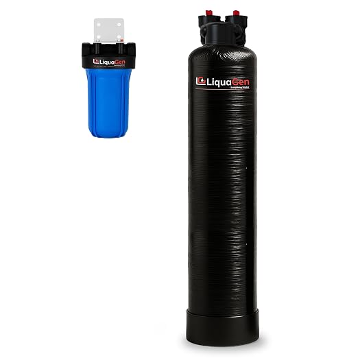 LiquaGen Salt-Free Water Conditioner with Carbon/KDF Pre-Filter | Whole House Anti-Scale System | Reduces Mineral Build-Up | Eco-Friendly, Low Maintenance Water Softener Alternative (12 GPM)
