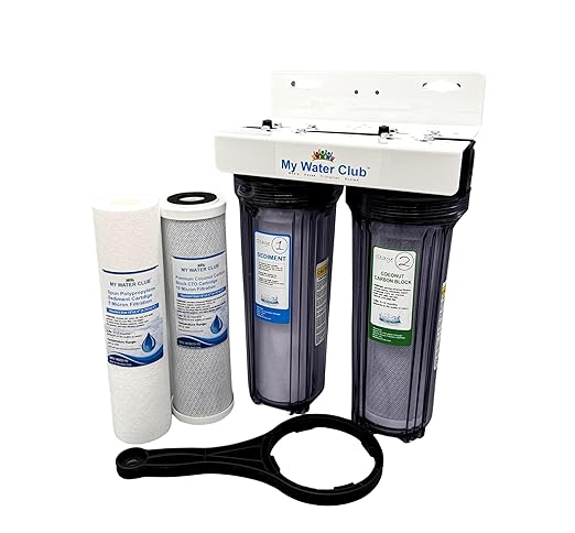 MyWaterClub 2-Stage (Dual Stage) Whole House Water Filtration System, 3/4" Inlet/Outlet, with an Extra Set of Replacement cartridges (Clear Housing Body)