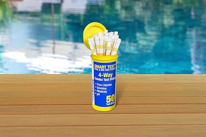 Poolmaster 4-Way Swimming Pool & Spa Test Strips, 50 Count Total, Easy-to-Read Results, Fast, Accurate Chlorine, Bromine, Alkalinity & pH Testing for Pools, Spas & Hot Tubs, Made in the USA
