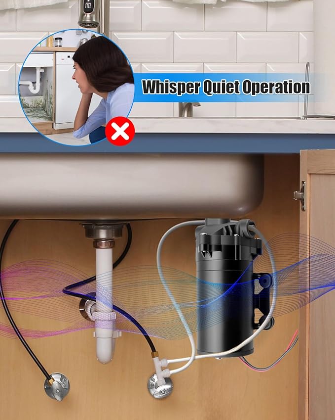 Water Booster Pump for 200GPD Home RO System, Water Filtration System High Pressure Pump with Auto On/Off Switch, Easy Installation Kit for Reverse Osmosis Systems