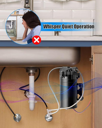 Water Booster Pump for 200GPD Home RO System, Water Filtration System High Pressure Pump with Auto On/Off Switch, Easy Installation Kit for Reverse Osmosis Systems
