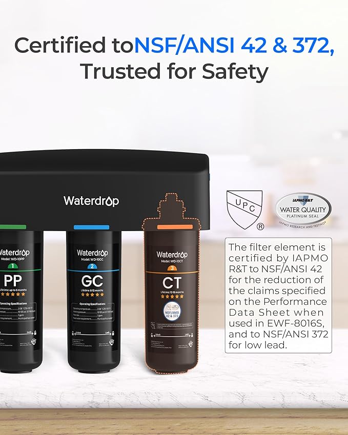 Waterdrop WD-10CT Water Filter Replacement for Waterdrop TSA & TSB 3-stage Under Sink Water Filter System, 12-18 months Under Sink Water Filtration System, 1 Pack