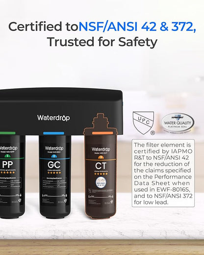 Waterdrop WD-10CT Water Filter Replacement for Waterdrop TSA & TSB 3-stage Under Sink Water Filter System, 12-18 months Under Sink Water Filtration System, 1 Pack