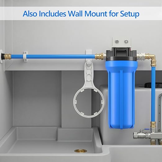 4-Layer RV Water Filter with Stand and 7,000 Gallons Capacity, 3/4" GHT Metal Threads Inline Water Filter, Removes Sediments, Chlorine, PFAS, PFOS, VOCs, Heavy Metals, Bad Taste, Odor