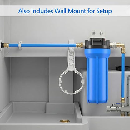 4-Layer RV Water Filter with Stand and 7,000 Gallons Capacity, 3/4" GHT Metal Threads Inline Water Filter, Removes Sediments, Chlorine, PFAS, PFOS, VOCs, Heavy Metals, Bad Taste, Odor