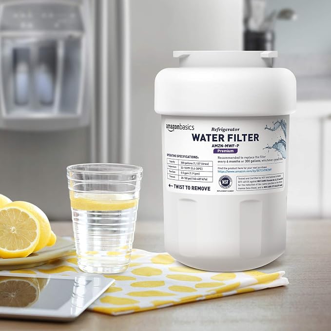 Amazon Basics Replacement Water Filter Cartridge Compatible with GE MWF Refrigerator, NSF Certified, No Leaks, Fits Perfectly, Compatible with GE and Kenmore, 3-Pack
