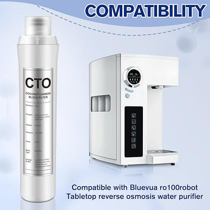 1 Pack CTO Water Filter Replacement Compatible with Bluevua RO100ROPOT, 1 CTO Water Filters, Improved Drink Quality, Easy to Replace for Household Daily Use Drinking