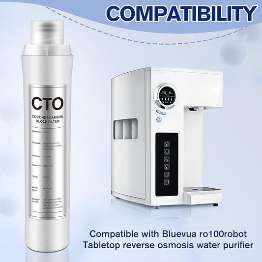 1 Pack CTO Water Filter Replacement Compatible with Bluevua RO100ROPOT, 1 CTO Water Filters, Improved Drink Quality, Easy to Replace for Household Daily Use Drinking