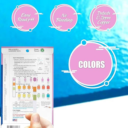 Industrial Test Systems 484348 Pool Check Copper 3in1 Pool & Spa Test Strips 10 Individually Wrapped Test Strips in Pocket Pack Test Copper, Alkalinity & pH Ideal for Ion Sanitizer Systems