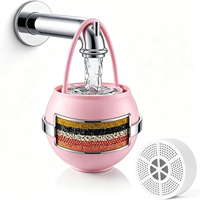 Bath Filter for Tub Faucet, Bathtub Water Filter, 3000 Gallons Bath Tub Filter, Hard Water Softener for Kids & Babies,Reduces Dry Itchy Skin,Eczema & Improve Skin, Hair & Nails Condition,Pink