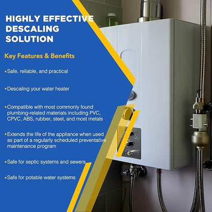2 Pack Tankless Water Heater Descaler - Quart (64 oz) Premium Tankless Water Heater Systems, Highly Effective Descaler Restores Heating Efficiency, Easy Use