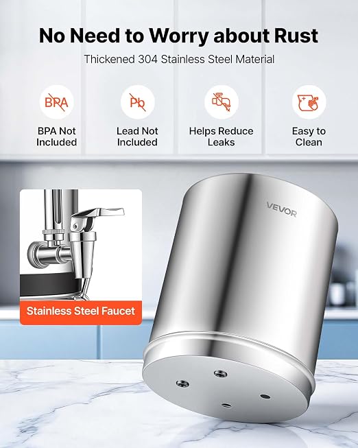 VEVOR Gravity-fed Water Filter System, 2.25G 304 Stainless-Steel Countertop Water Filtration System, Reduces Lead and up to 99% of Chlorine, w/ 2 Carbon Filter, Spigot, Stand