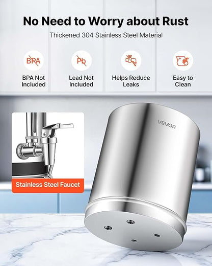 VEVOR Gravity-fed Water Filter System, 2.25G 304 Stainless-Steel Countertop Water Filtration System, Reduces Lead and up to 99% of Chlorine, w/ 2 Carbon Filter, Spigot, Stand