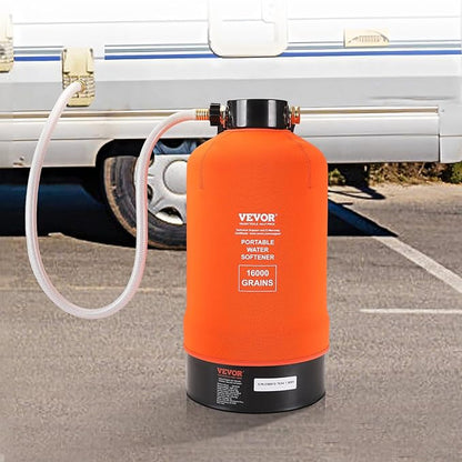 VEVOR RV Water Softener, 16,000 Grain Portable Water Softener, with 3/4" Brass Fittings and 42" Hose, Soften Hard Water Filter System for RVs, Trailers, Boats, Mobile Car Washing, Pressure Washing