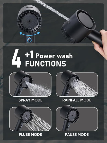 Cobbe Filtered Shower Head with Handheld, High Pressure 4+1 Spray Mode Showerhead with Filters, Built-in Power Wash for Hard Water, Black