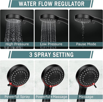 Taiker Filtered Shower Head, High Pressure Rainfall Shower Head/Handheld Shower Filter Combo, Luxury Modern Chrome Plated with 60'' Hose Anti-leak with Holder (Black)