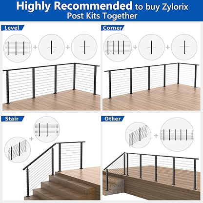 36" T304 Cable Railing Post(Post 35"x2"x2"), Level Drilled Railing Post with Cable Grommets, Modular Fixed Top Mount Cable Handrail Post, Stainless Steel Black Finish Indoor Outdoor Deck Post