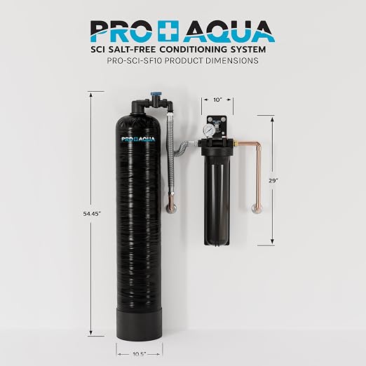 PRO+AQUA Whole House 10 GPM Salt-Free Water Softener Bundle with Single-Stage Carbon Infused Pre-Treatment Filter System | Removes Sediment, Chemicals, Chlorine, Contaminants, & Odor (10 GPM)