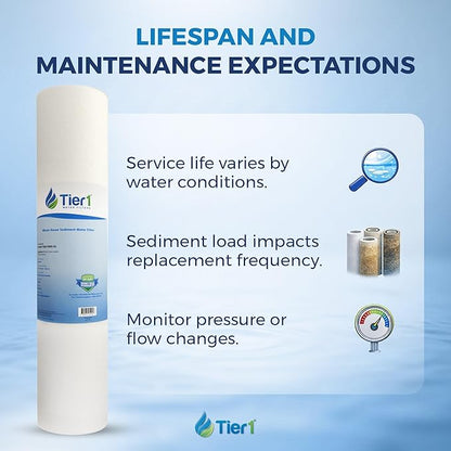 Tier1 20 Micron 20x4.5 Water Filter | Spun Wound Polypropylene Whole House Water Filter Cartridge | Replacement for Pentek DGD-7525-20,155356-43, P20-20BB | 4.5 x 20 Sediment Water Filter (12-Pack)