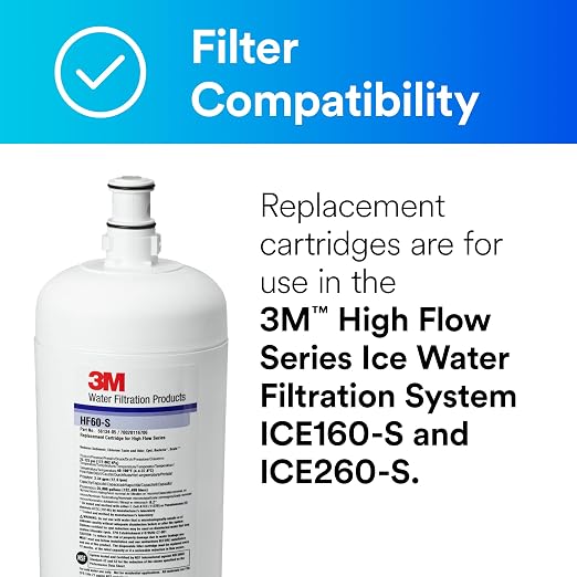 3M High Flow Series Filter Cartridge HF60-S | For ICE160-S, ICE260-S System, Reduces Bacteria, Sediment, Cyst, Chlorine Taste & Odor, Scale And Microplastics