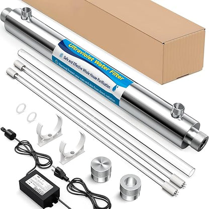 UV Water Filter Whole House, 1" MNPT, 55W Water Purifier System for Under Sink Water Filter, 120V 12GPM for Water Purity +1 Extra Bulb