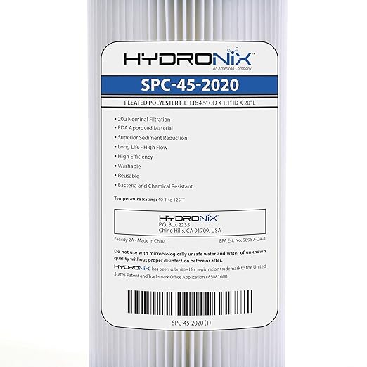 Hydronix SPC-45-2020 Pleated Water Filter Whole House Commercial Industrial Washable and Reusable 4.5" x 20" - 20 micron