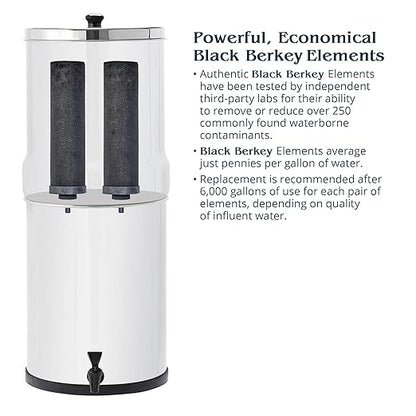 Big Berkey Gravity-Fed Water Filter System with 2 Black Berkey Elements Plus Deluxe 7" Stainless Steel Water View Spigot