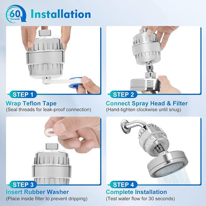 Filtered Shower Head,5 Replaceable Filter Cartridges 20+3 Stage Shower Filter for Hard Water with Vitamin C & E for Healthy Skin & Hair, Removes Chlorine, Heavy Metals & Harmful Substances