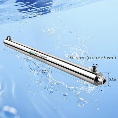 12 GPM Whole House UV Water Filter，uv Light Water Purifier with 1 Extra UV Tube， 55W Ultraviolet Purifier for RO Systems, 3s to Fill a 200ml Water Cup